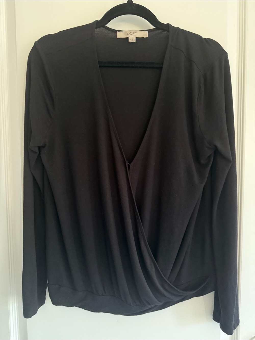 LOFT Black Long Sleeve Surplice Wrap Top